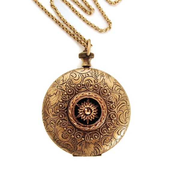 Ornate Pocket Watch Locket Necklace - Picture 1 of 6